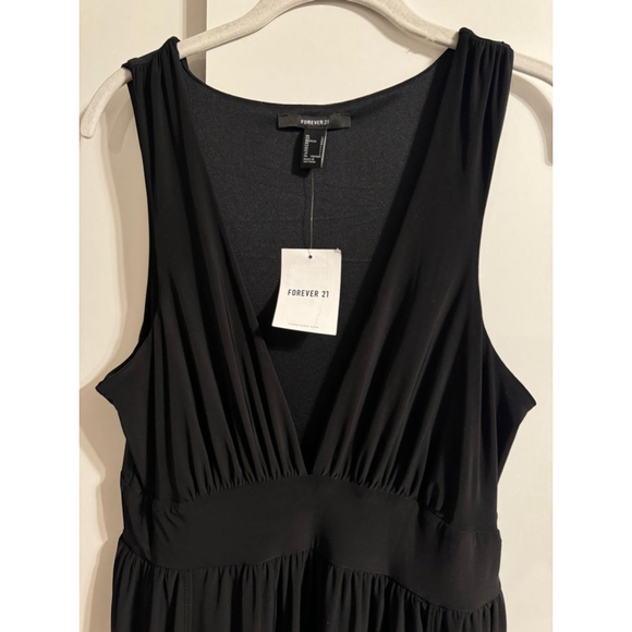 Long Black Maxi Dress Forever 21 High Slits Stretchy Knit L Black New - Picture 3 of 7